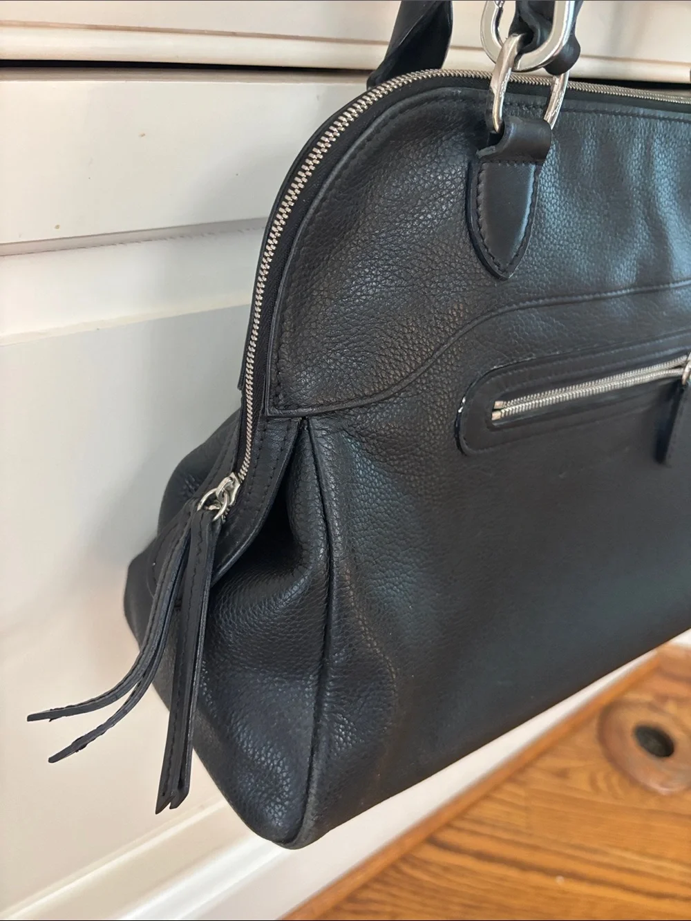Longchamp Classic Black Pebbled Leather Satchel Handbag Shoulder Bag